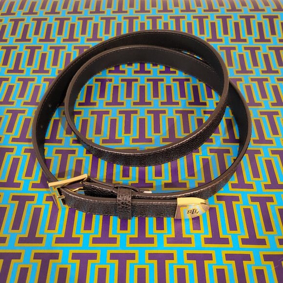 RALPH LAUREN Black Pebbled Leather Belt with Gold Buckle Size Medium LIKE NEW - Picture 5 of 8